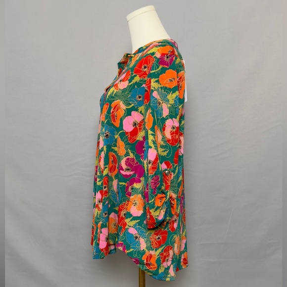 Dear Scarlett Vibrant Floral V-Neck Blouse With Rich Teal & Bold Multi Colors - Picture 2 of 7